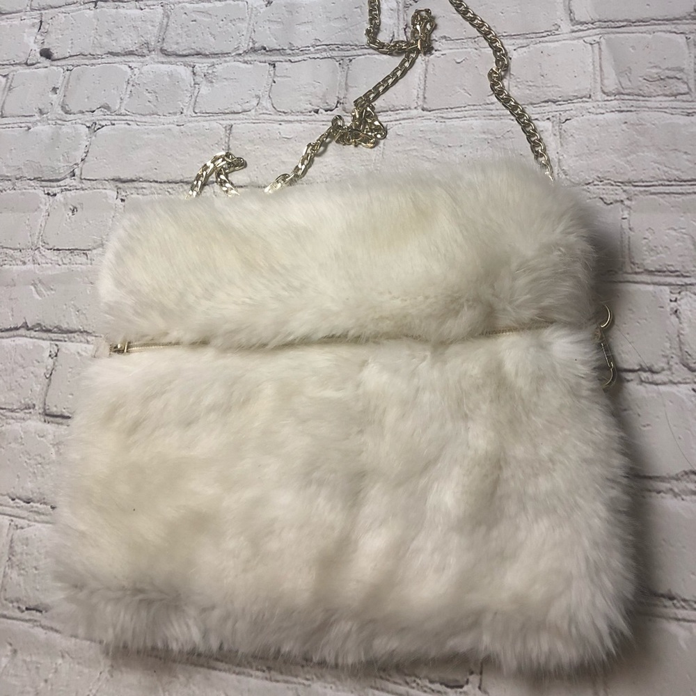 RSVP fur purse w/gold chain strap. Brand new